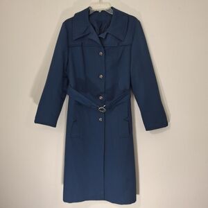 Vintage Weather Watcher Blue Trench Coat with Belt, SIZE 15/16, Large